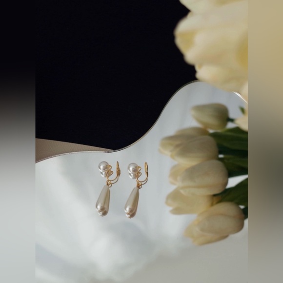 Faux Pearl Drop Clip On Earrings - Picture 2 of 7